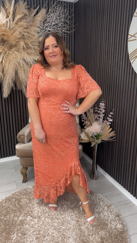 HEIDI LACE DRESS - CORAL