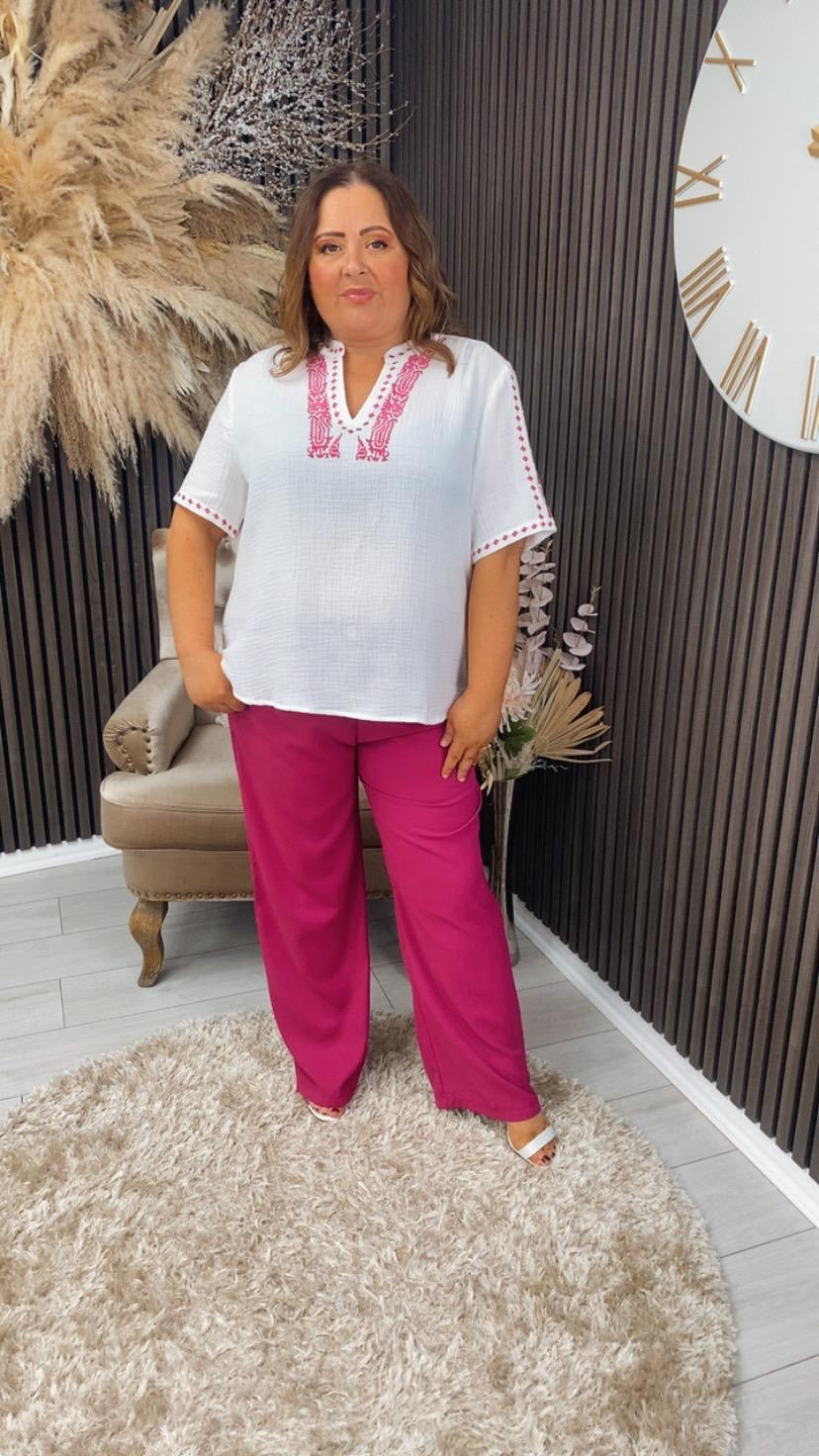 TABITHA TOP - WHITE/PINK