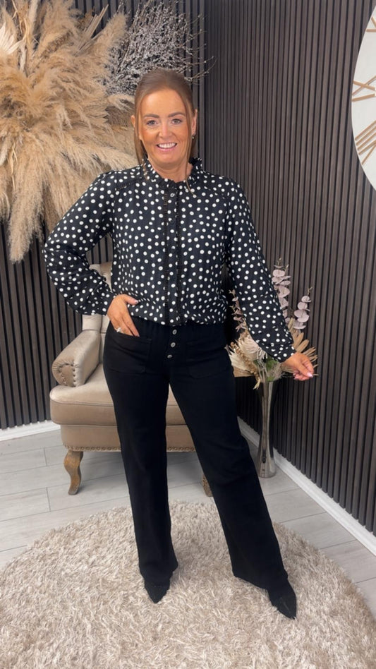 MARISA SHIRT - BLACK/WHITE SPOT
