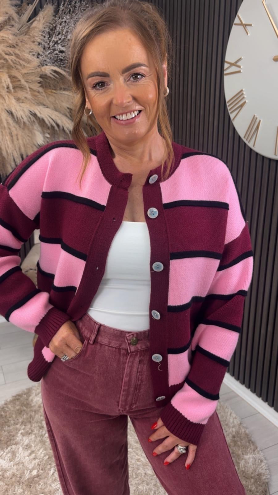 SHANNON CARDIGAN - BURGUNDY/PINK
