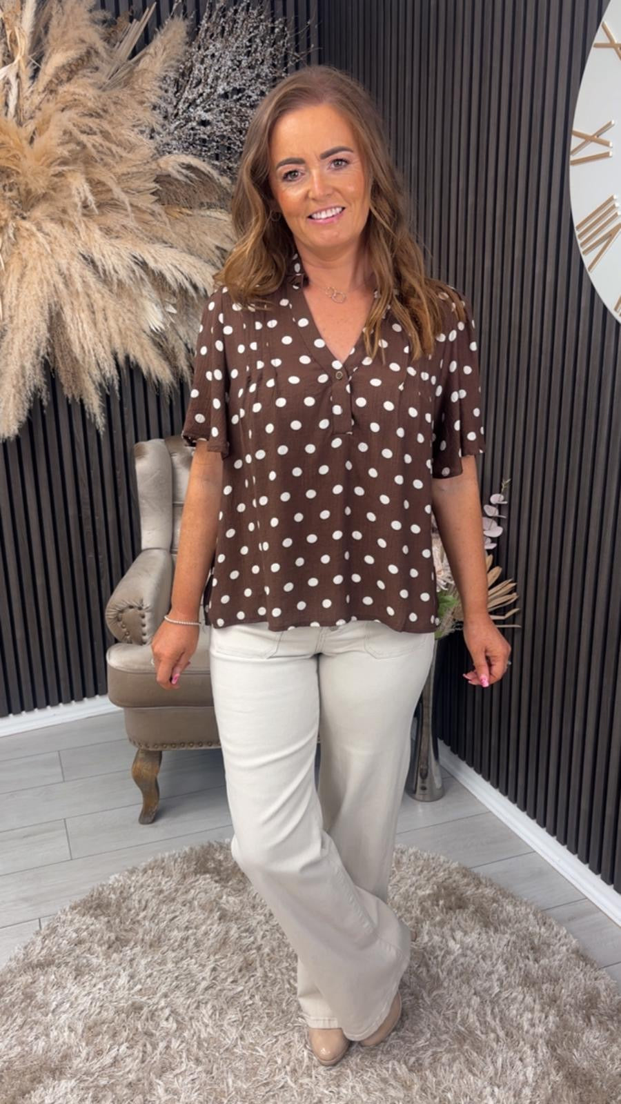 ORLANDA TOP - BROWN/CREAM SPOT