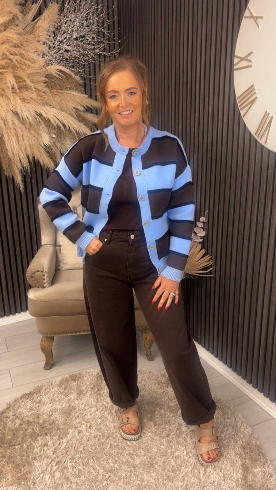SHANNON CARDIGAN - BLUE/BROWN