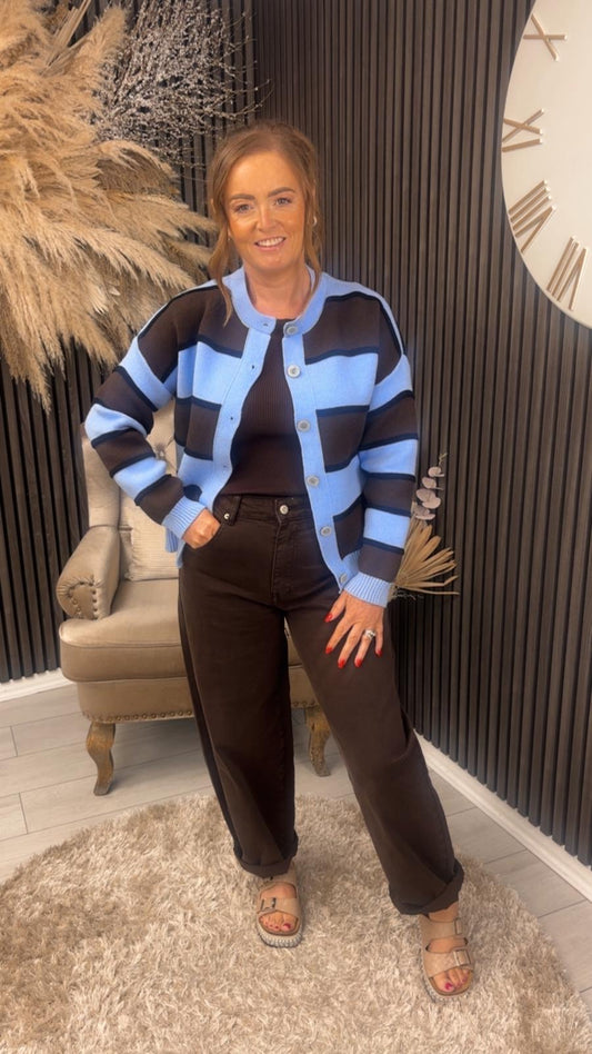 SHANNON CARDIGAN - BLUE/BROWN