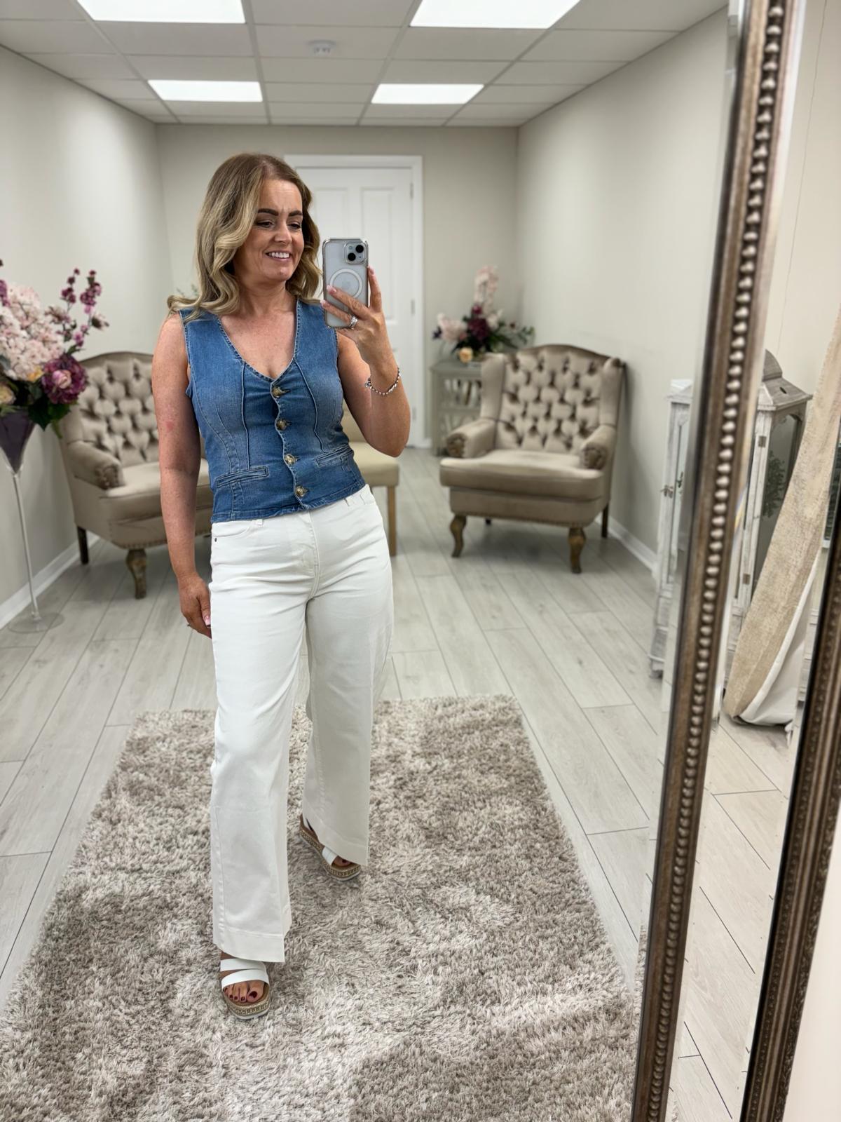 LOUISE WIDE LEG JEANS - CREAM