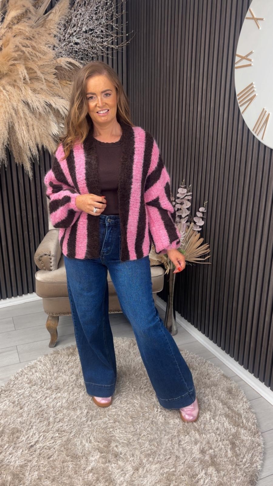 GLENDA CARDIGAN - PINK/BROWN