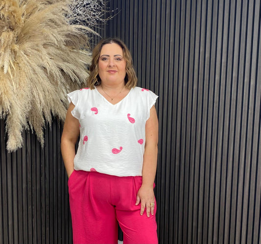 ALBA TOP - WHITE/PINK