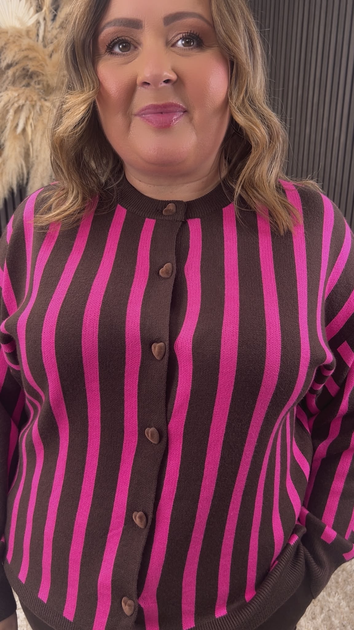 CELINE CARDIGAN - BROWN/FUCHSIA