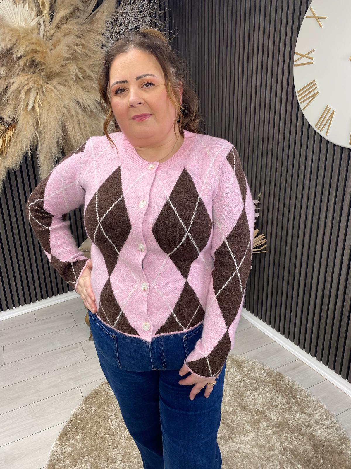 STEPHANIE CARDIGAN - BROWN/PINK