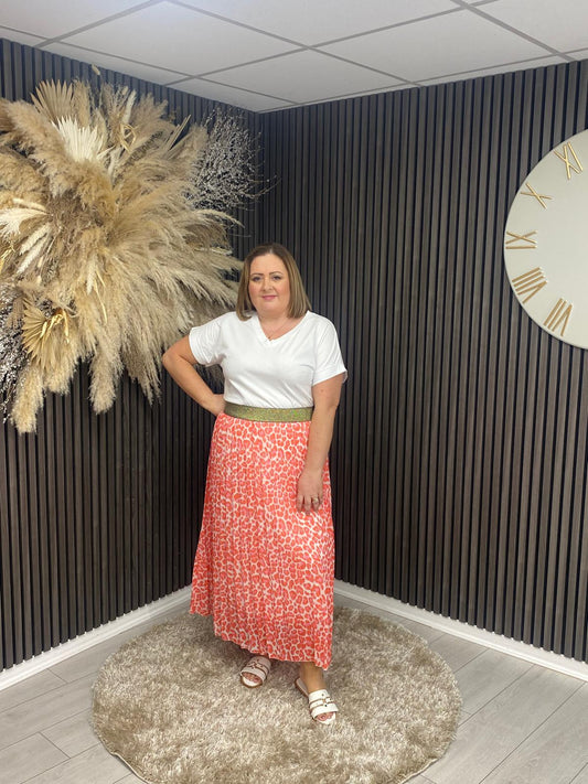 EDITH SKIRT - CORAL ANIMAL PRINT