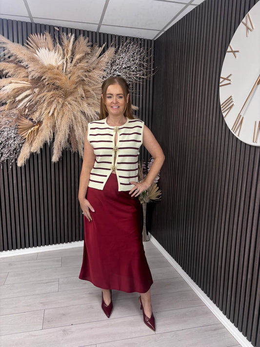 ELAINE VEST - CREAM/BURGUNDY