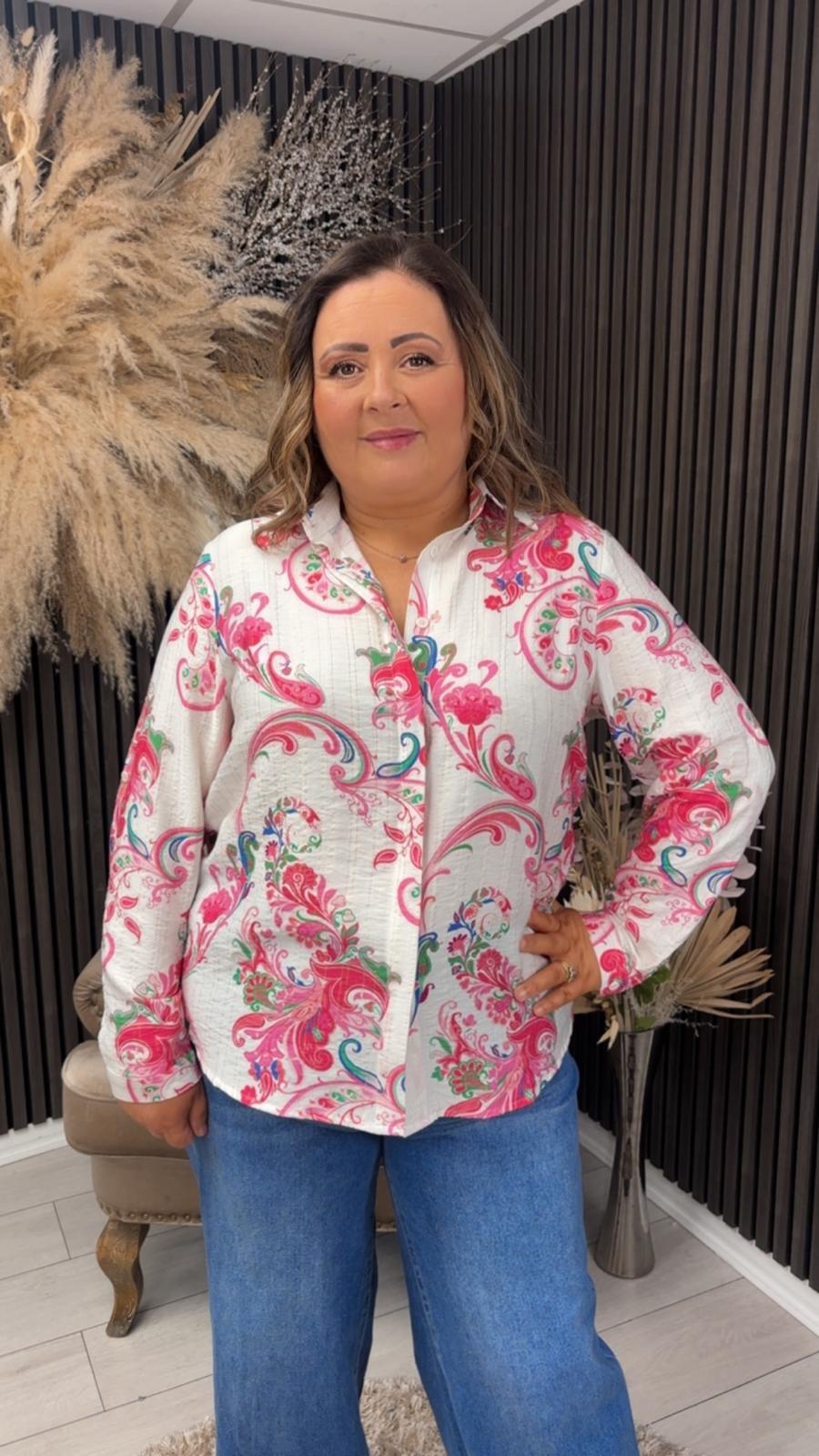 CATRINA BLOUSE - WHITE/PINK