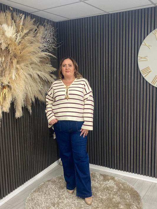 MEGAN JUMPER - CREAM/BORDEAUX