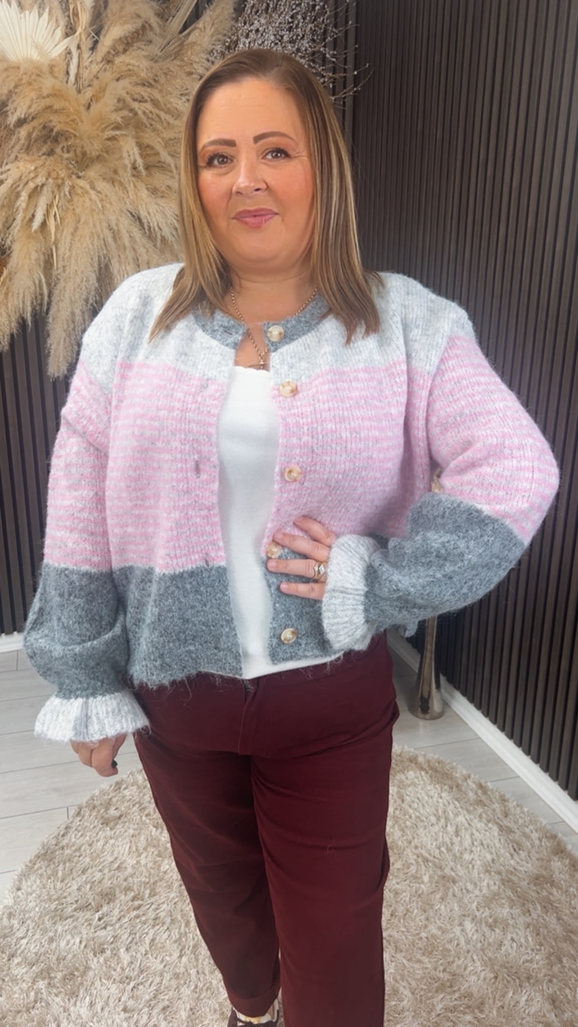 YVONNE CARDIGAN - GREY/PINK