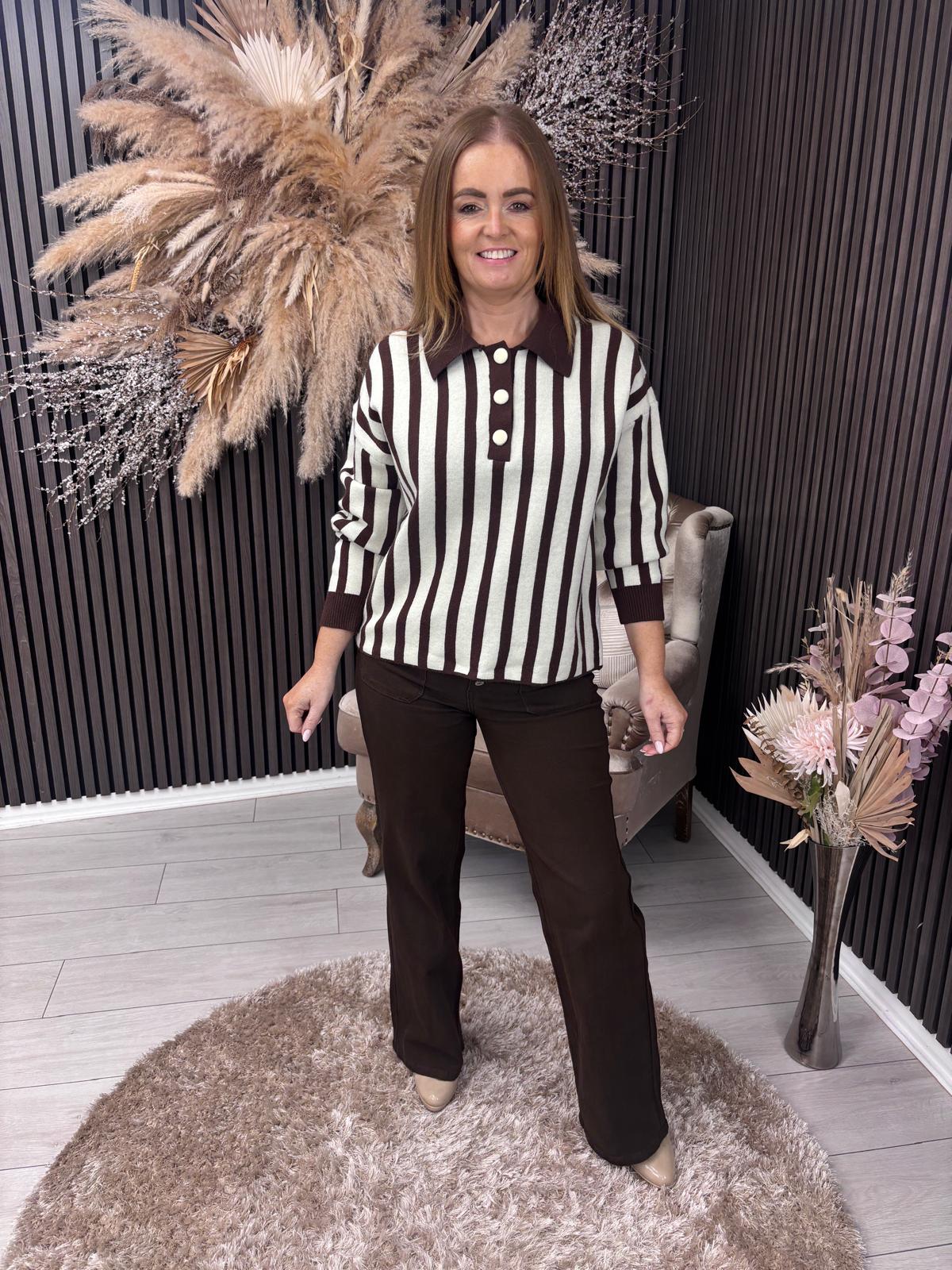 COLLETTE JUMPER - CREAM/BROWN