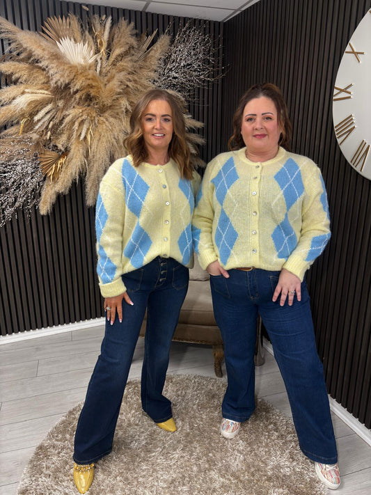 AGGIE CARDIGAN - YELLOW/BLUE