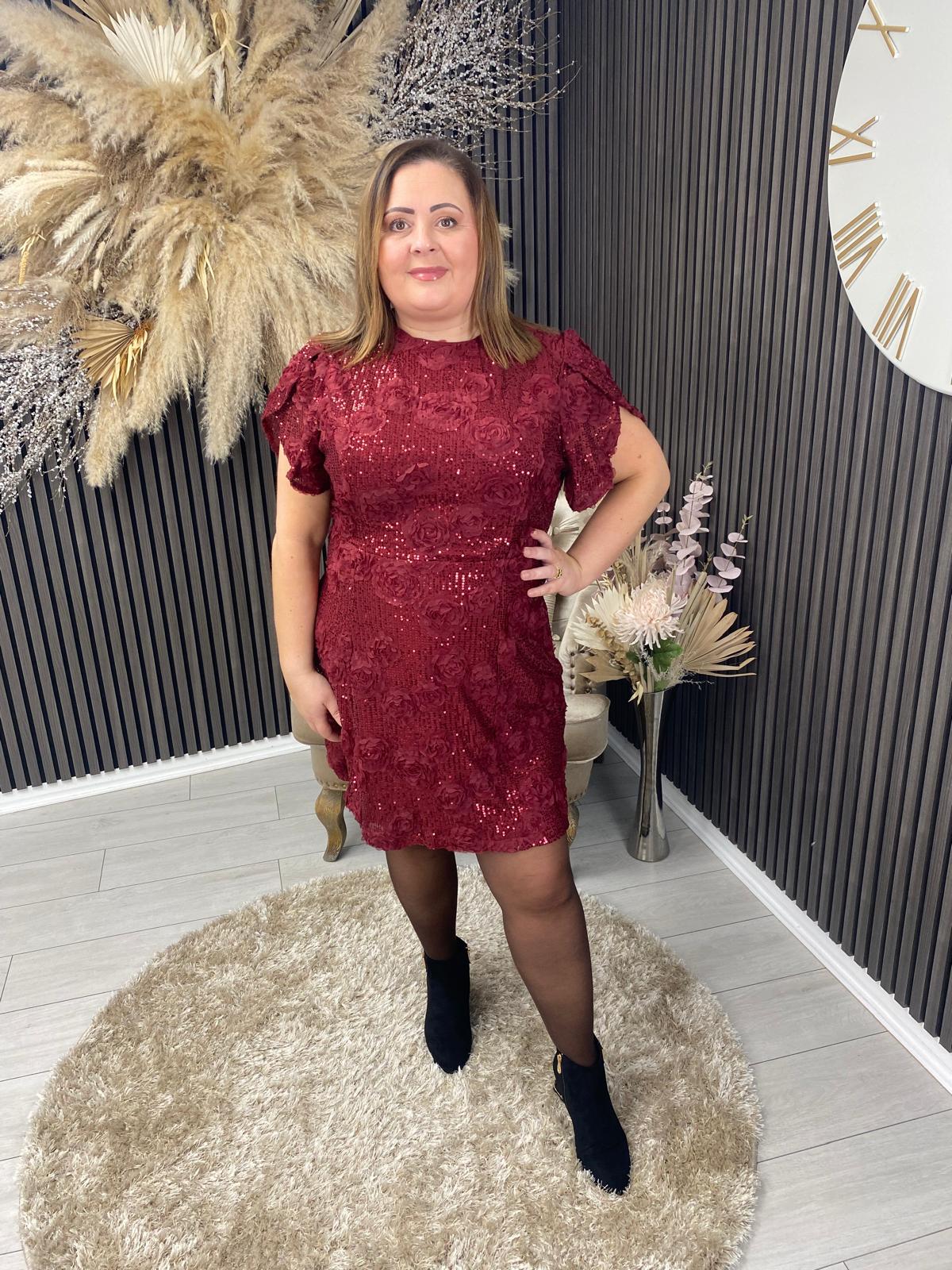 AMI DRESS - BERRY 3D FLORAL