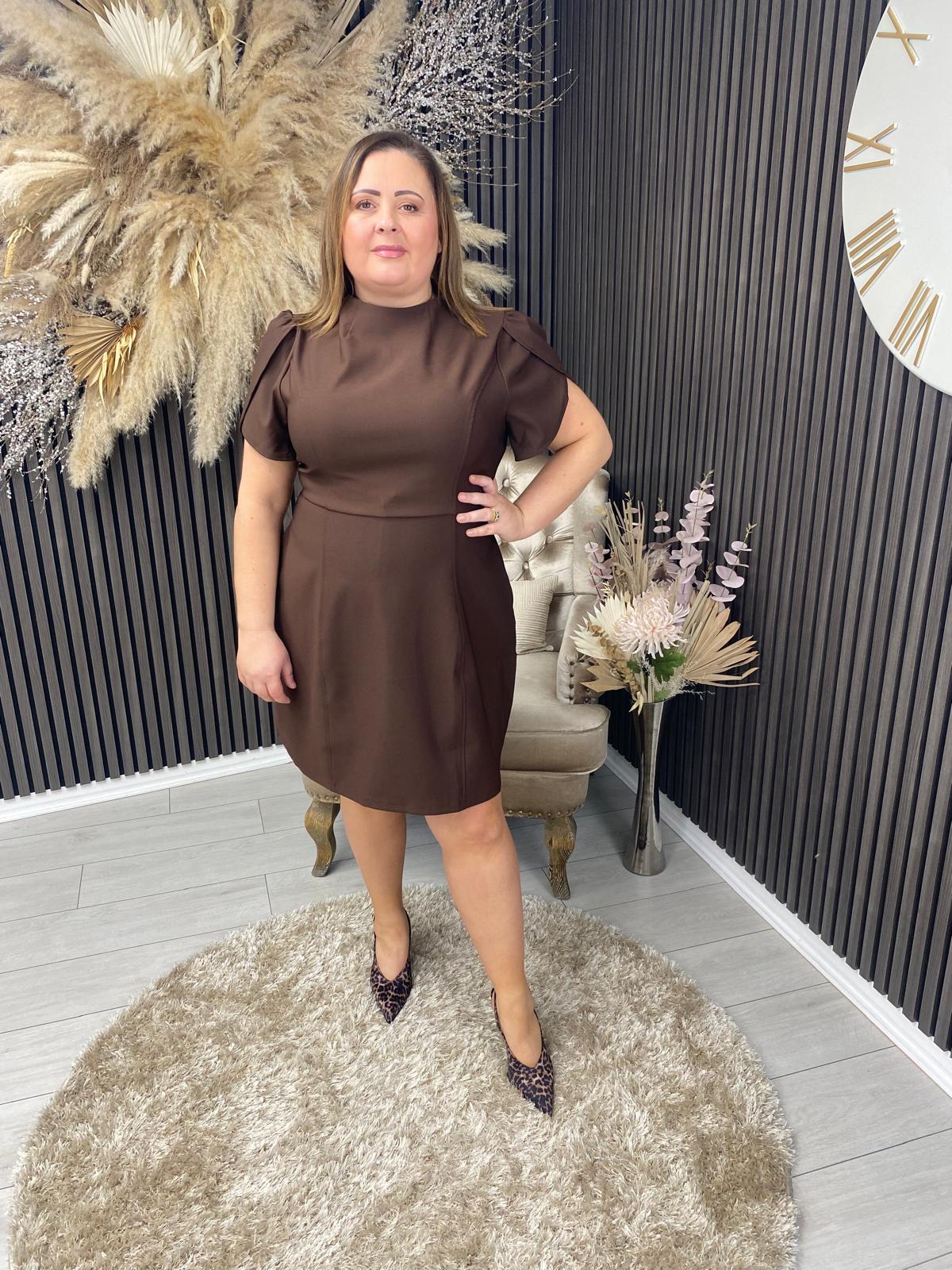 AMI TULIP DRESS - BROWN