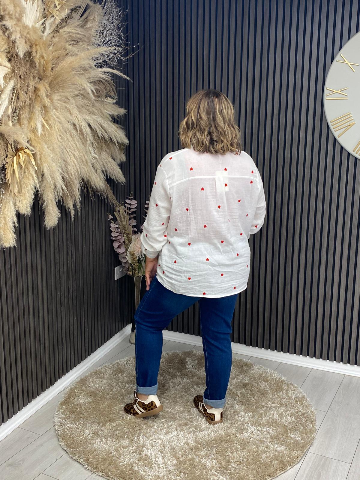 ADRIANNA SHIRT - WHITE/RED
