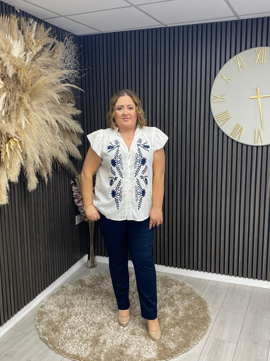 MAY TOP - WHITE/NAVY