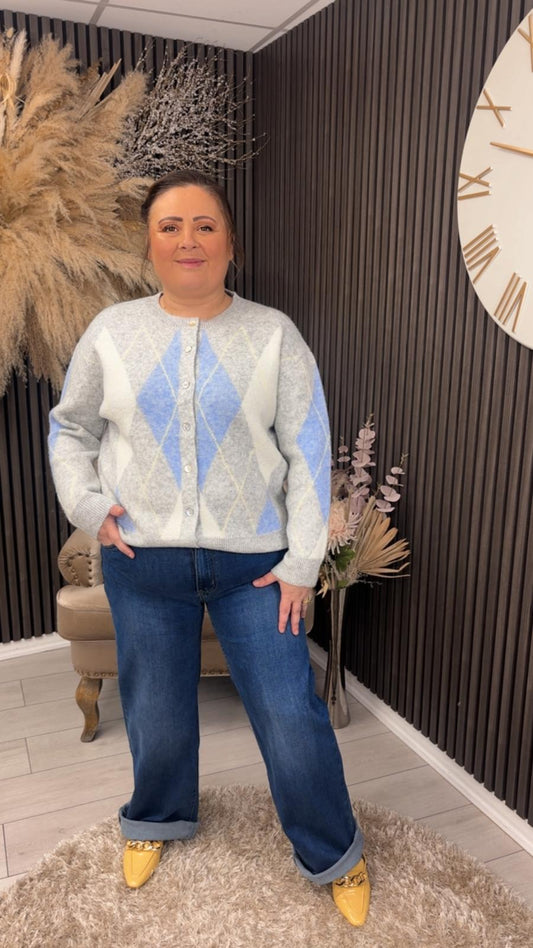DEANNA CARDIGAN - GREY/BLUE