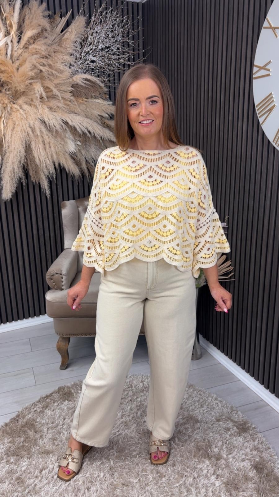 BETHAN CROCHET TOP - YELLOW/CREAM