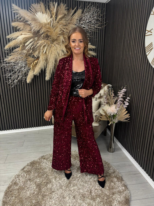 NUALA TROUSERS - WINE SEQUIN