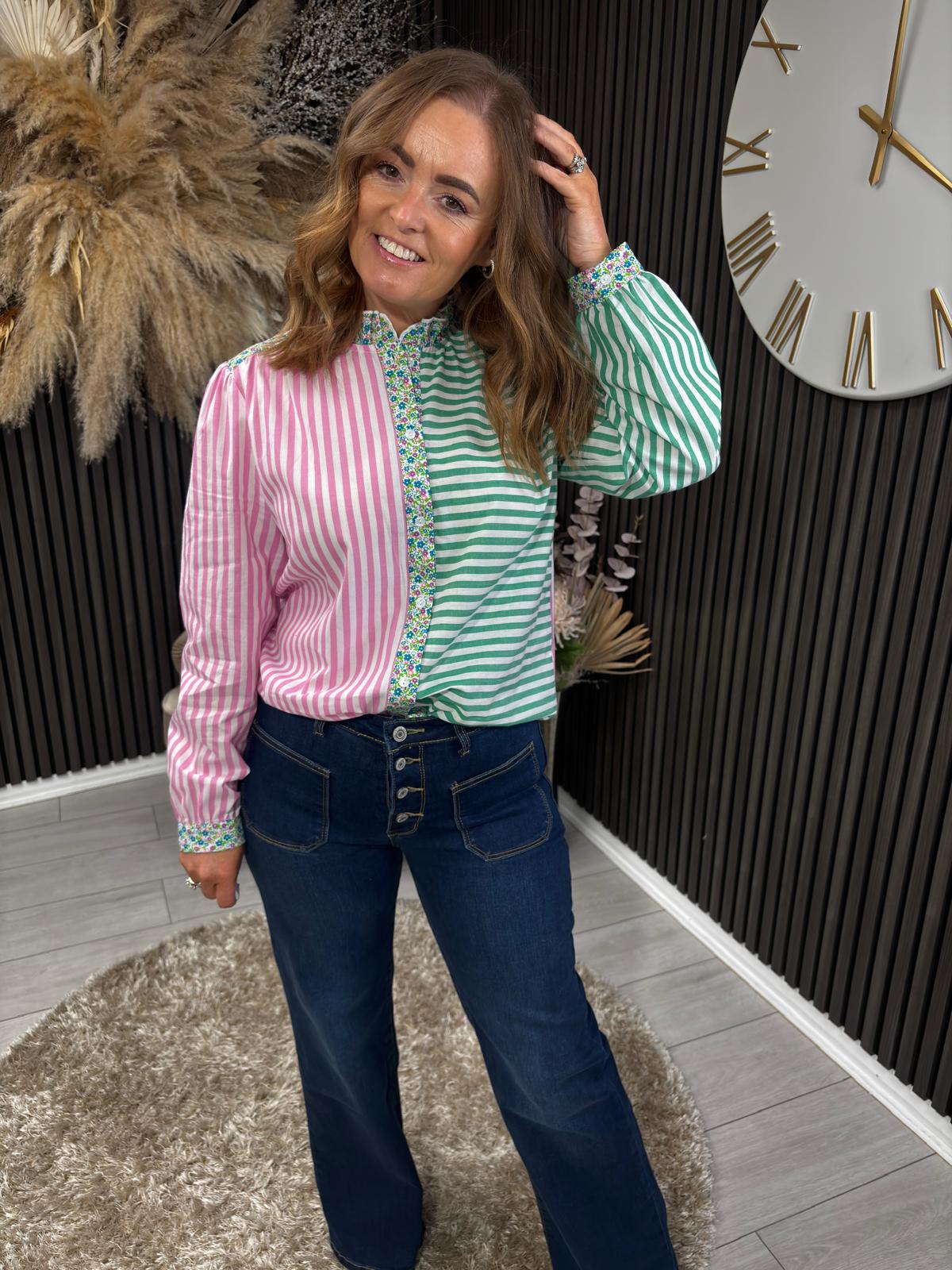 GRACIE SHIRT - GREEN/PINK