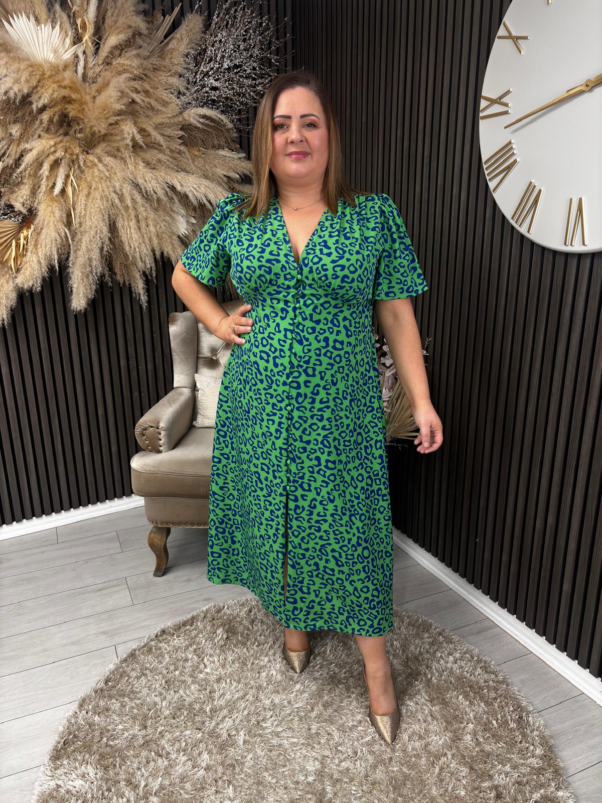 STELLA DRESS - GREEN/BLUE ANIMAL