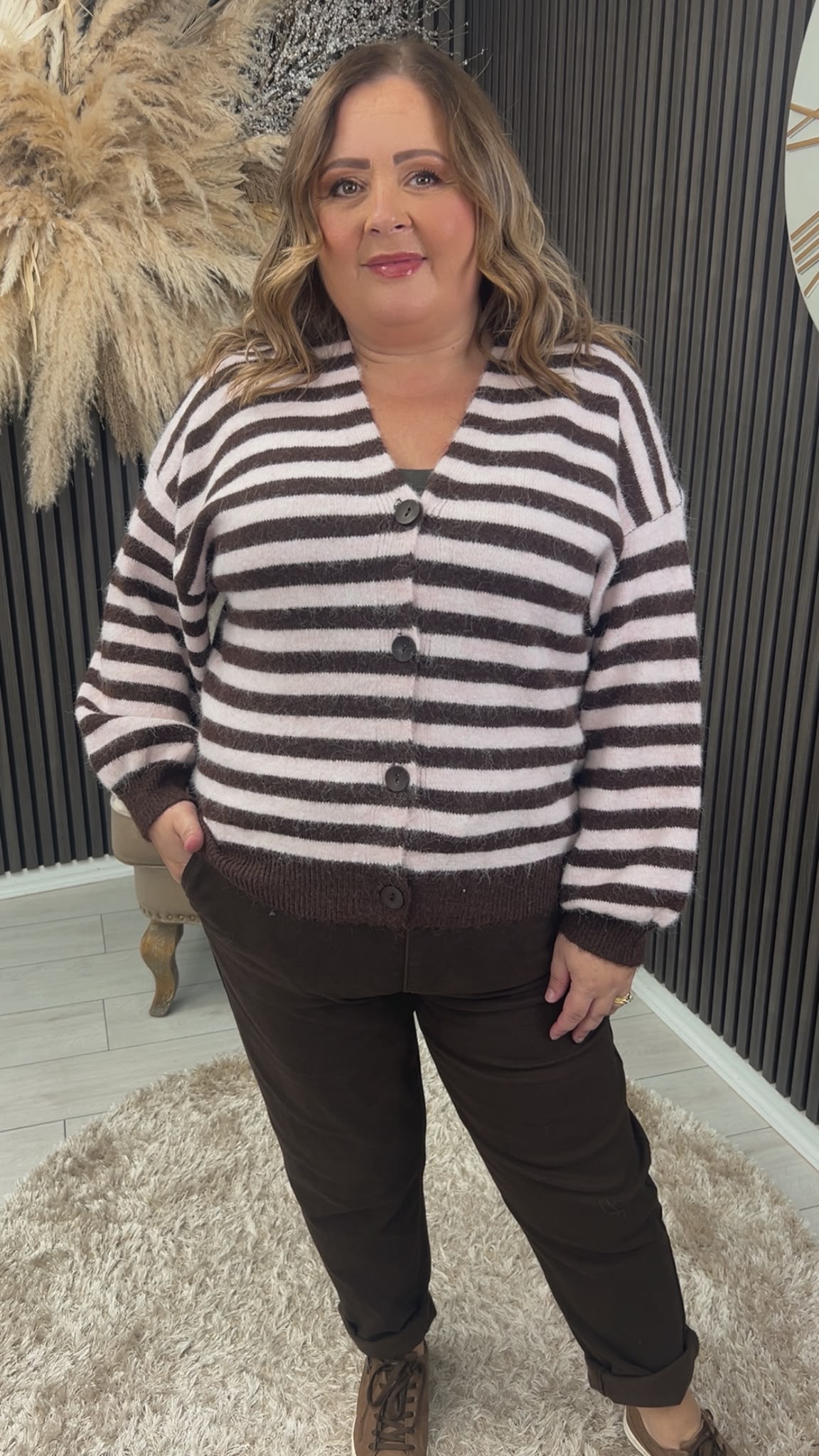 NOELEEN CARDIGAN - PINK/BROWN
