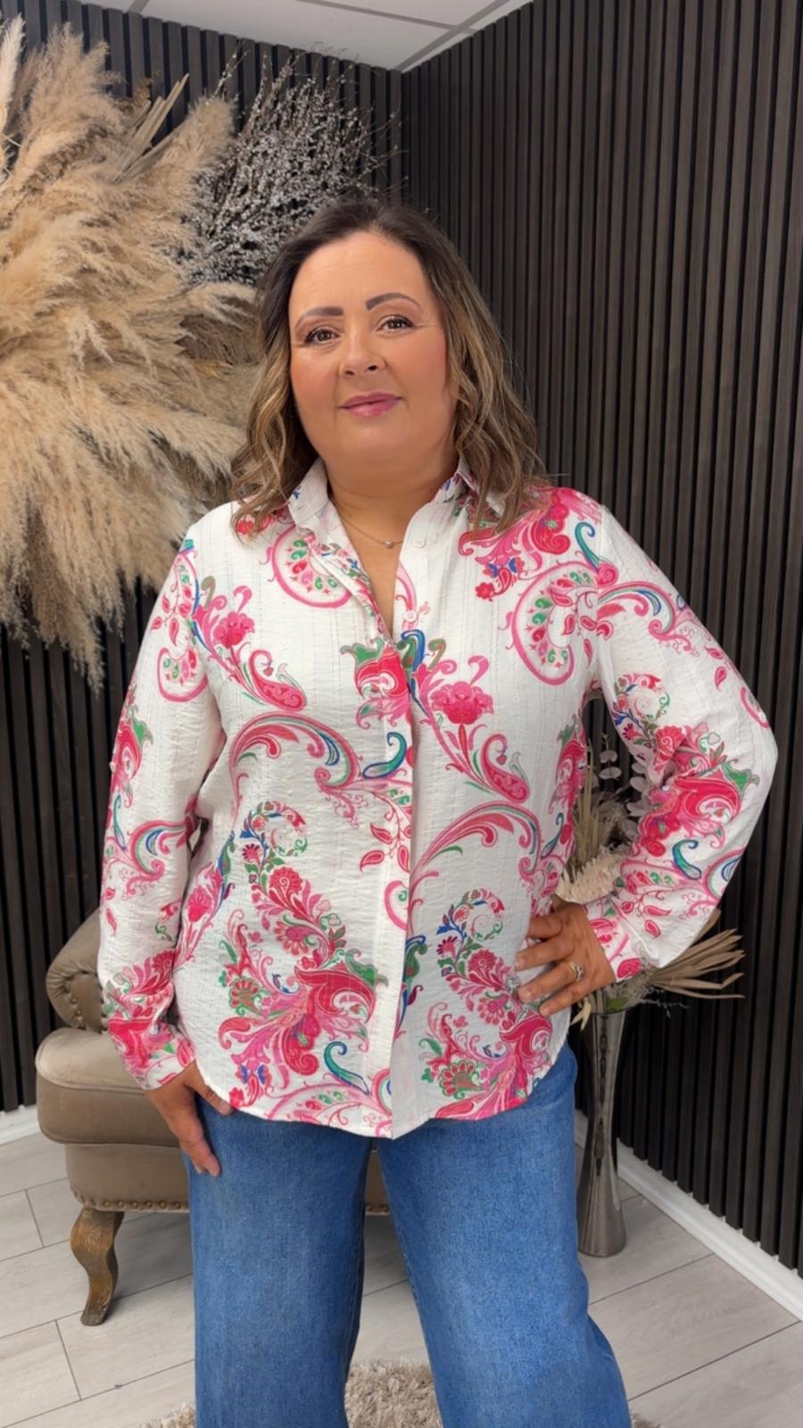 CATRINA BLOUSE - WHITE/PINK