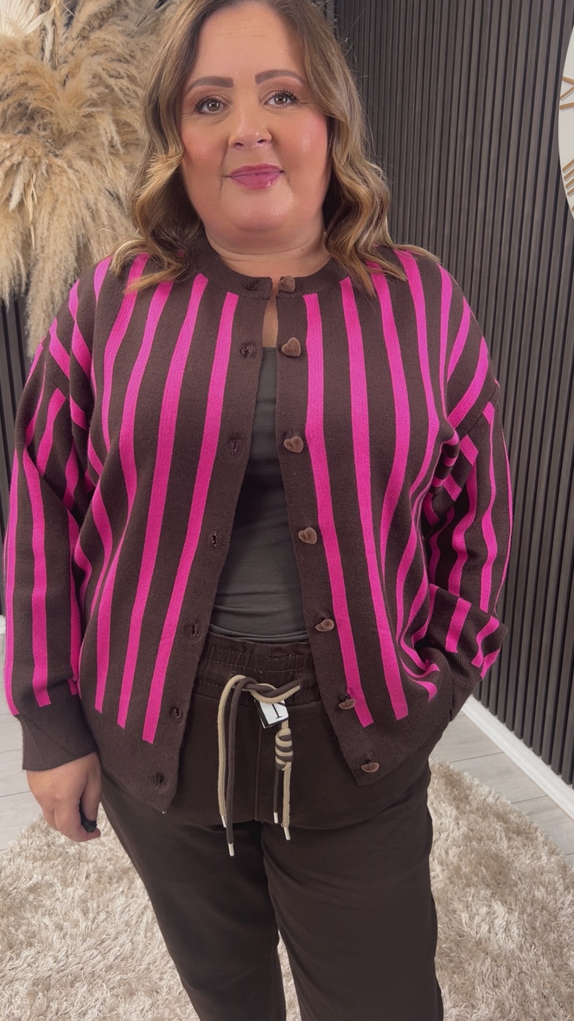 CELINE CARDIGAN - BROWN/FUCHSIA