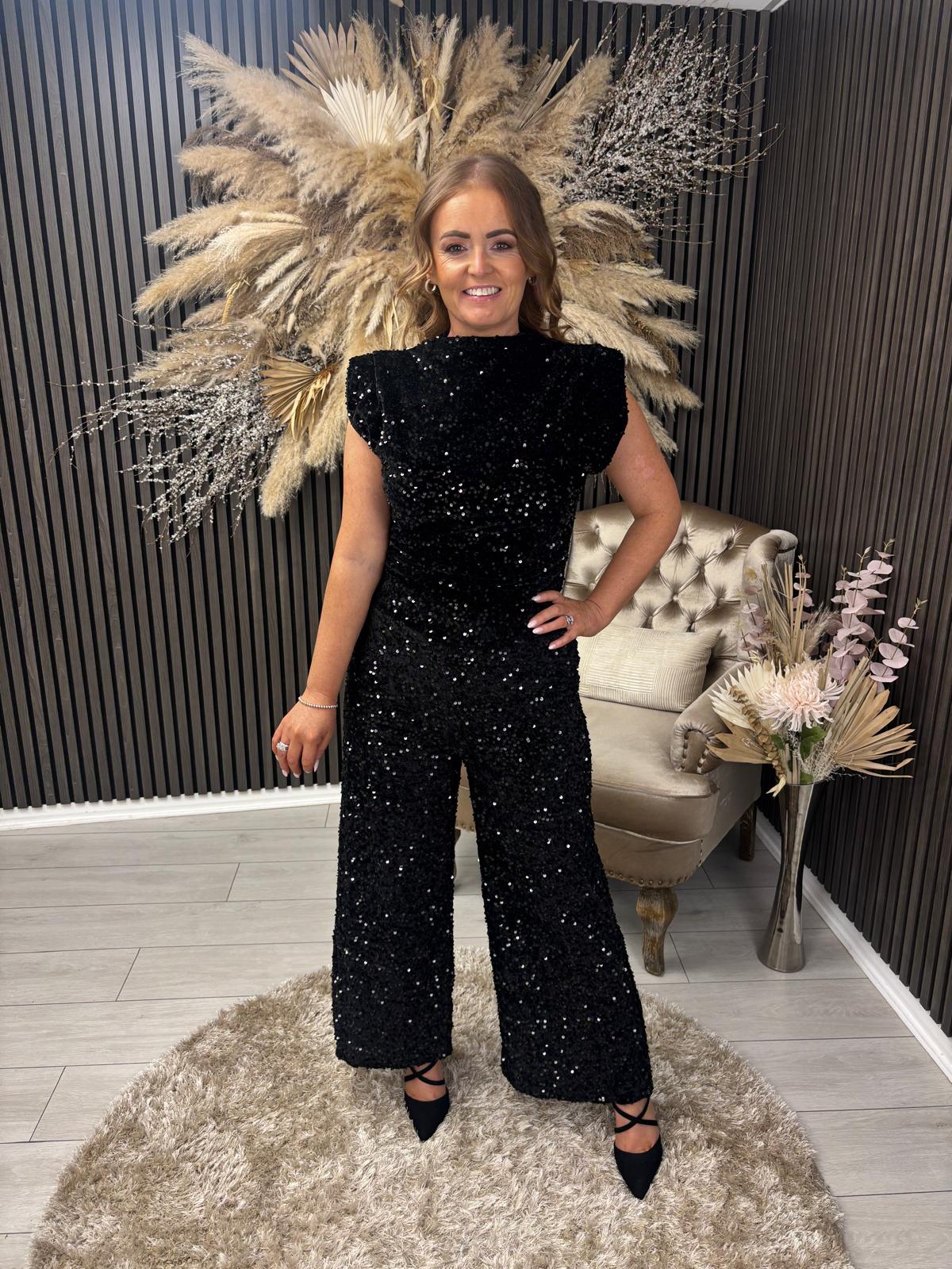 NUALA TROUSERS - BLACK SEQUIN