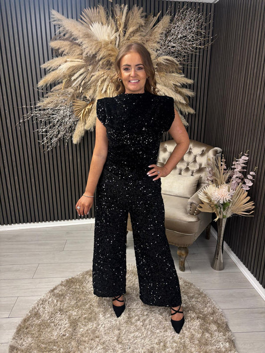 NUALA TROUSERS - BLACK SEQUIN