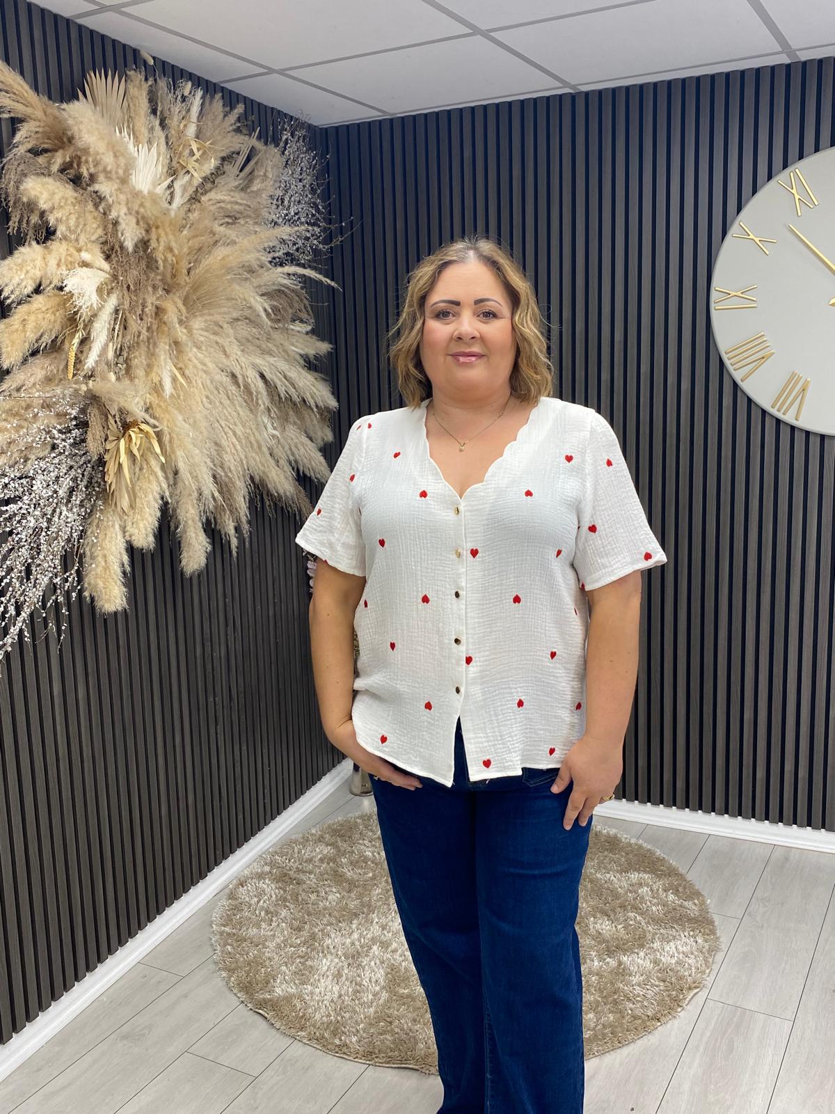 ELLA-ROSE TOP - WHITE/RED