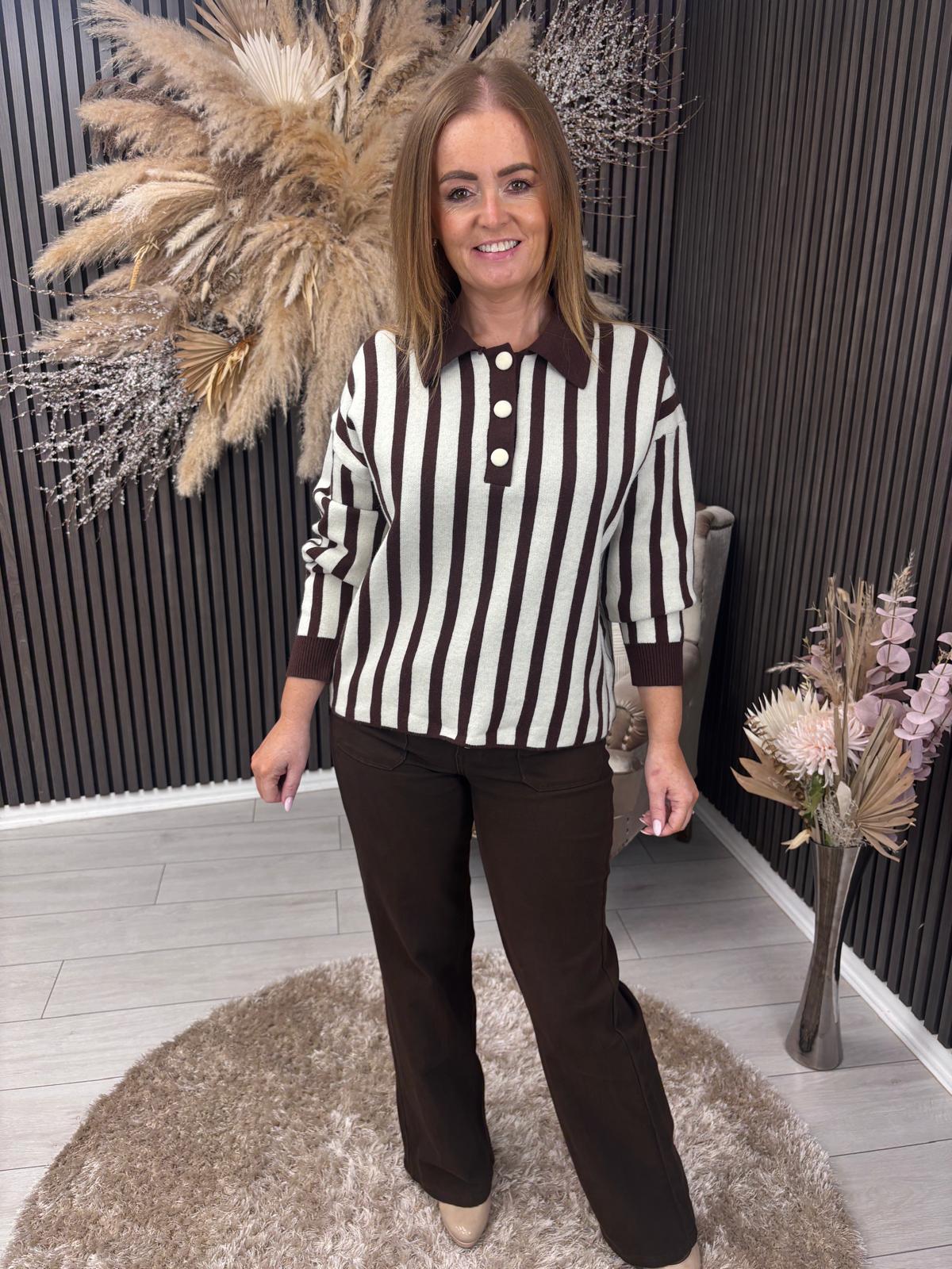 COLLETTE JUMPER - CREAM/BROWN