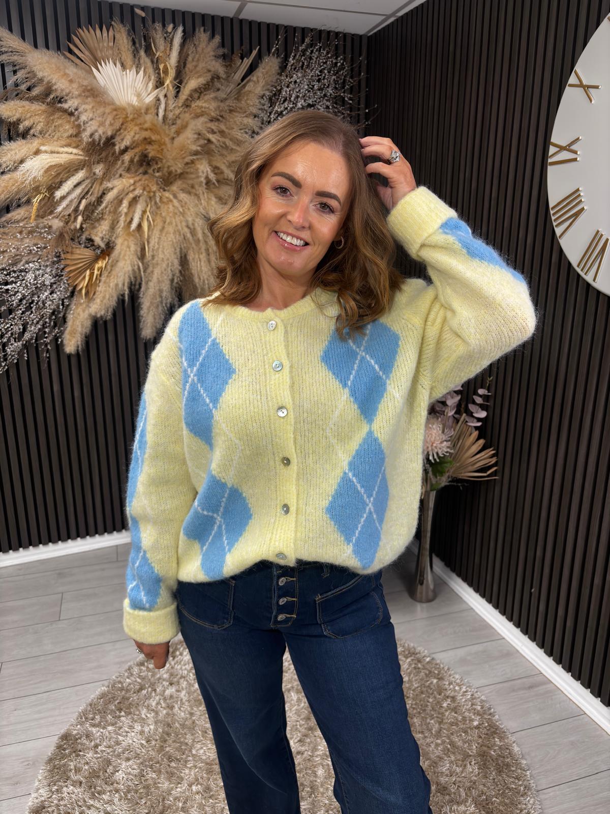 AGGIE CARDIGAN - YELLOW/BLUE