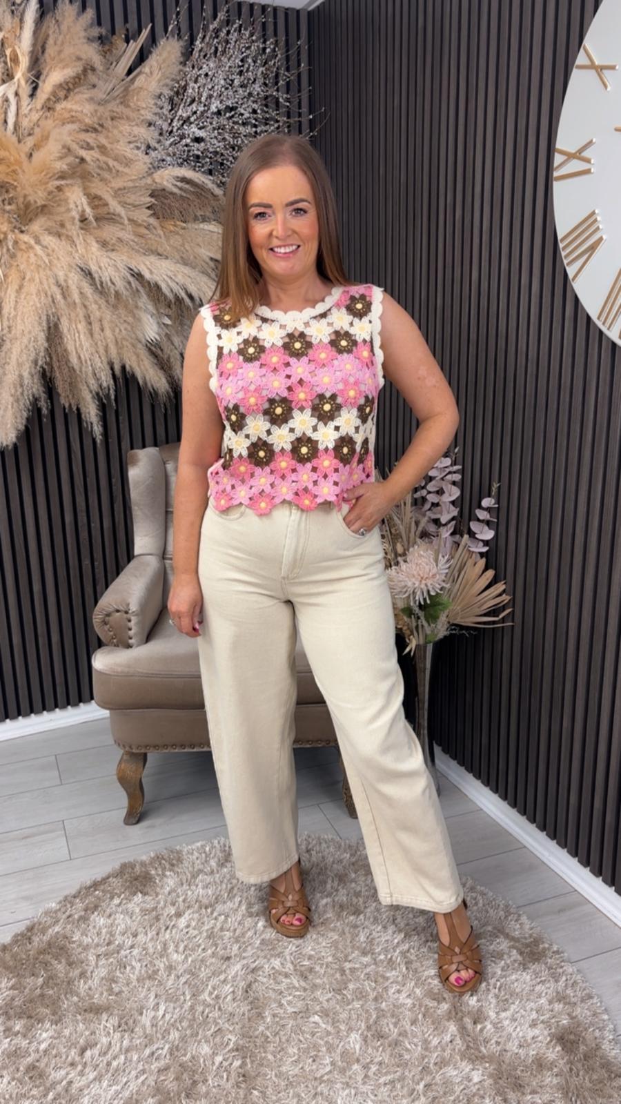 ELIZA TOP - PINK/BROWN