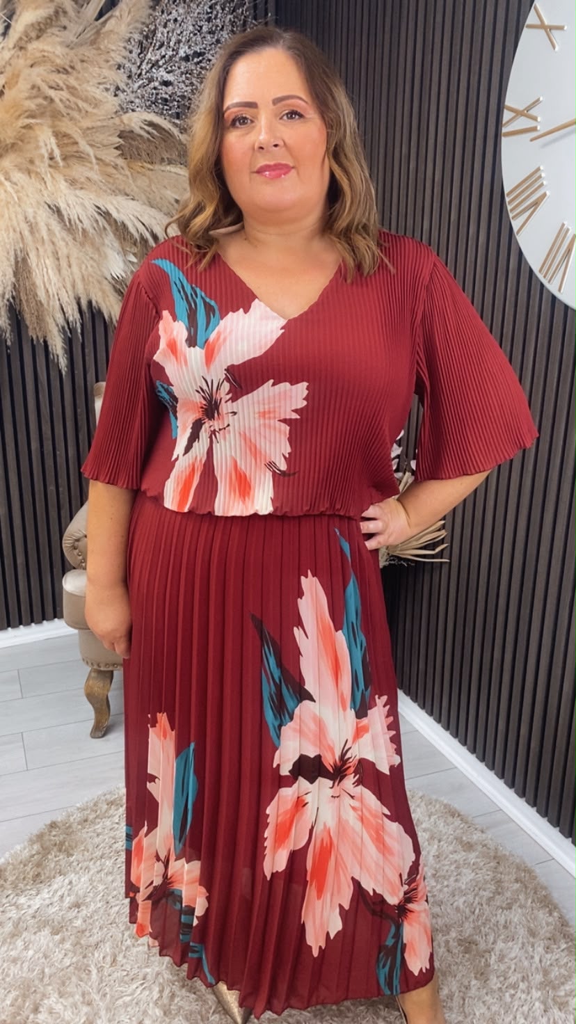 VALENCIA DRESS - BURGUNDY FLORAL