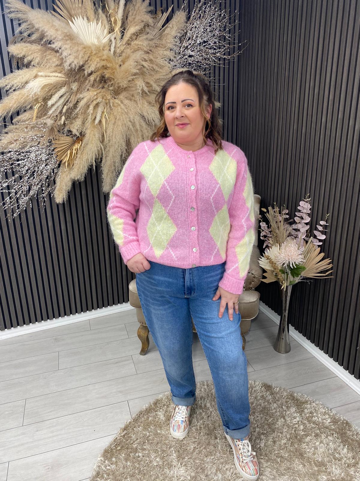 AGGIE CARDIGAN - ROSE/YELLOW