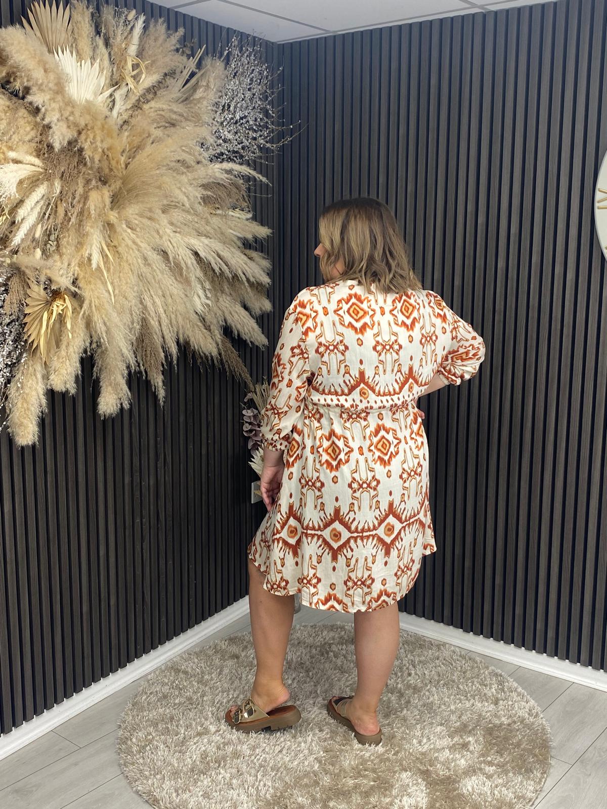 ANNA ROSE DRESS - ORANGE/CREAM