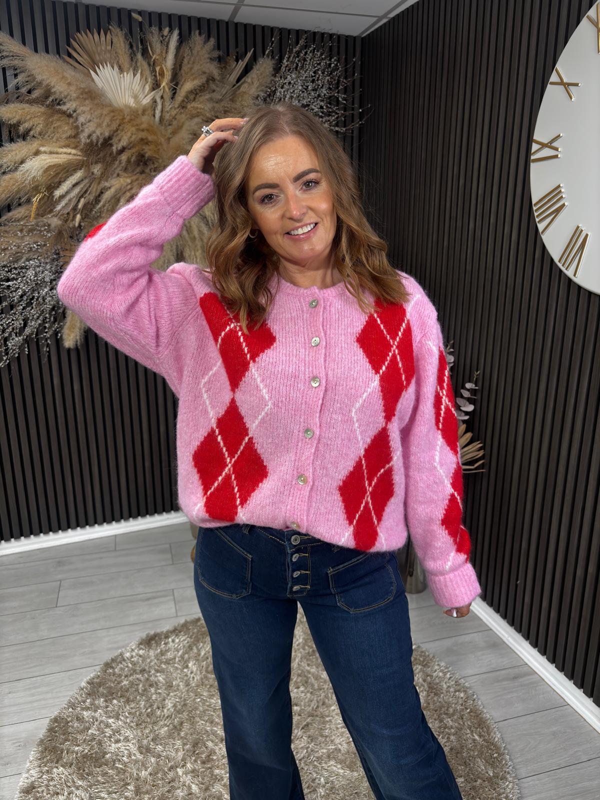 AGGIE CARDIGAN - PINK/RED