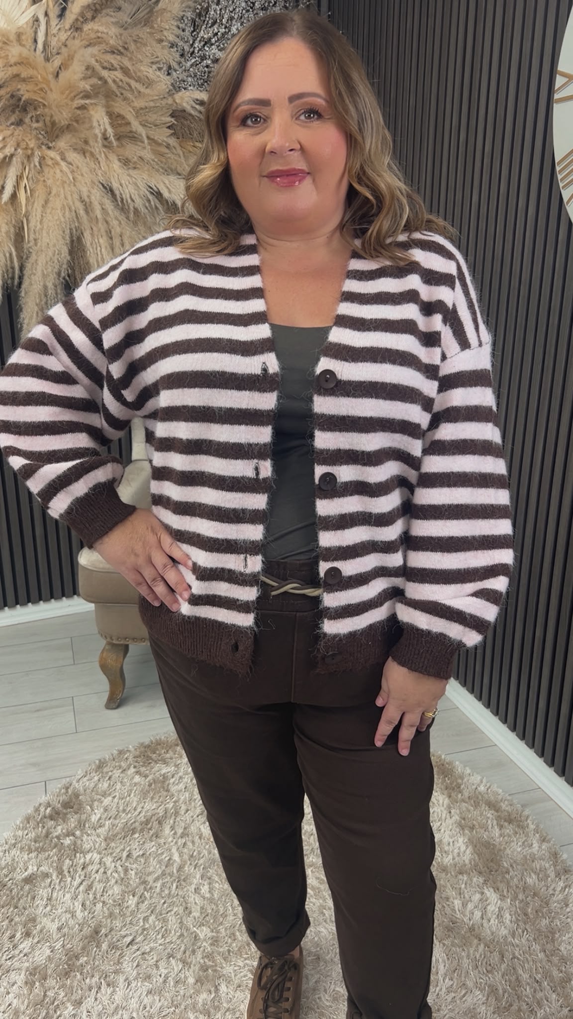 NOELEEN CARDIGAN - PINK/BROWN