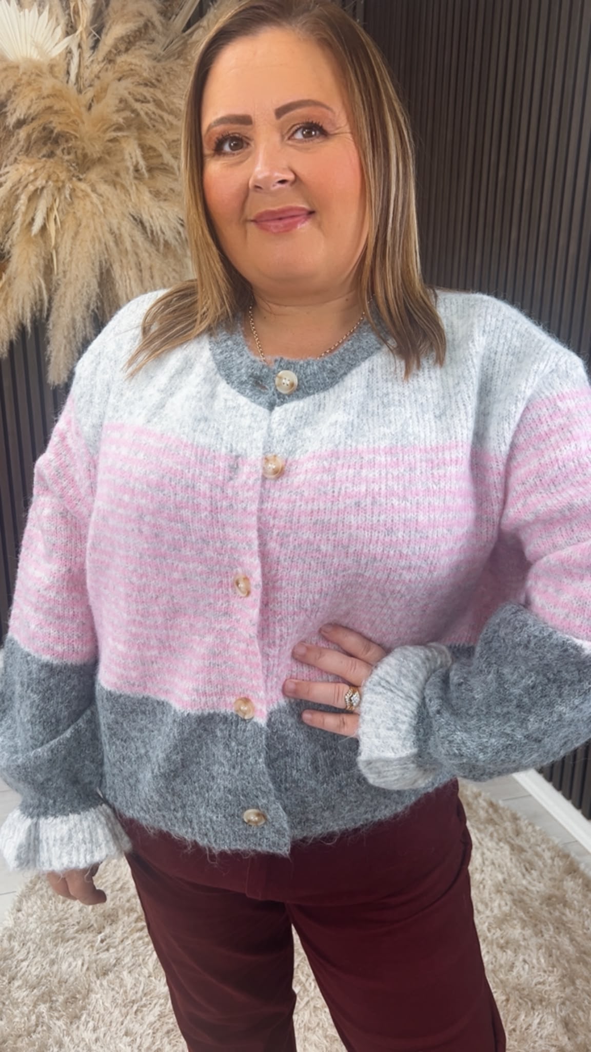 YVONNE CARDIGAN - GREY/PINK