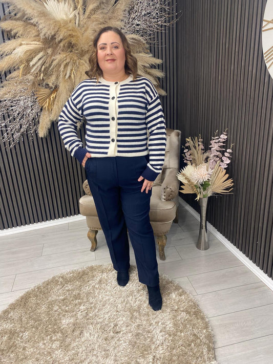 MARY CARDIGAN - NAVY/WHITE