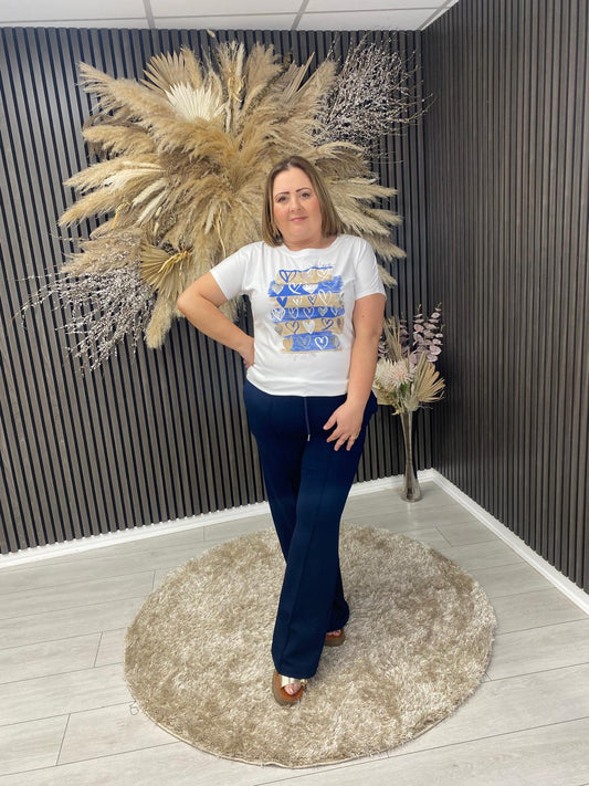JANICE T-SHIRT - BLUE/GOLD