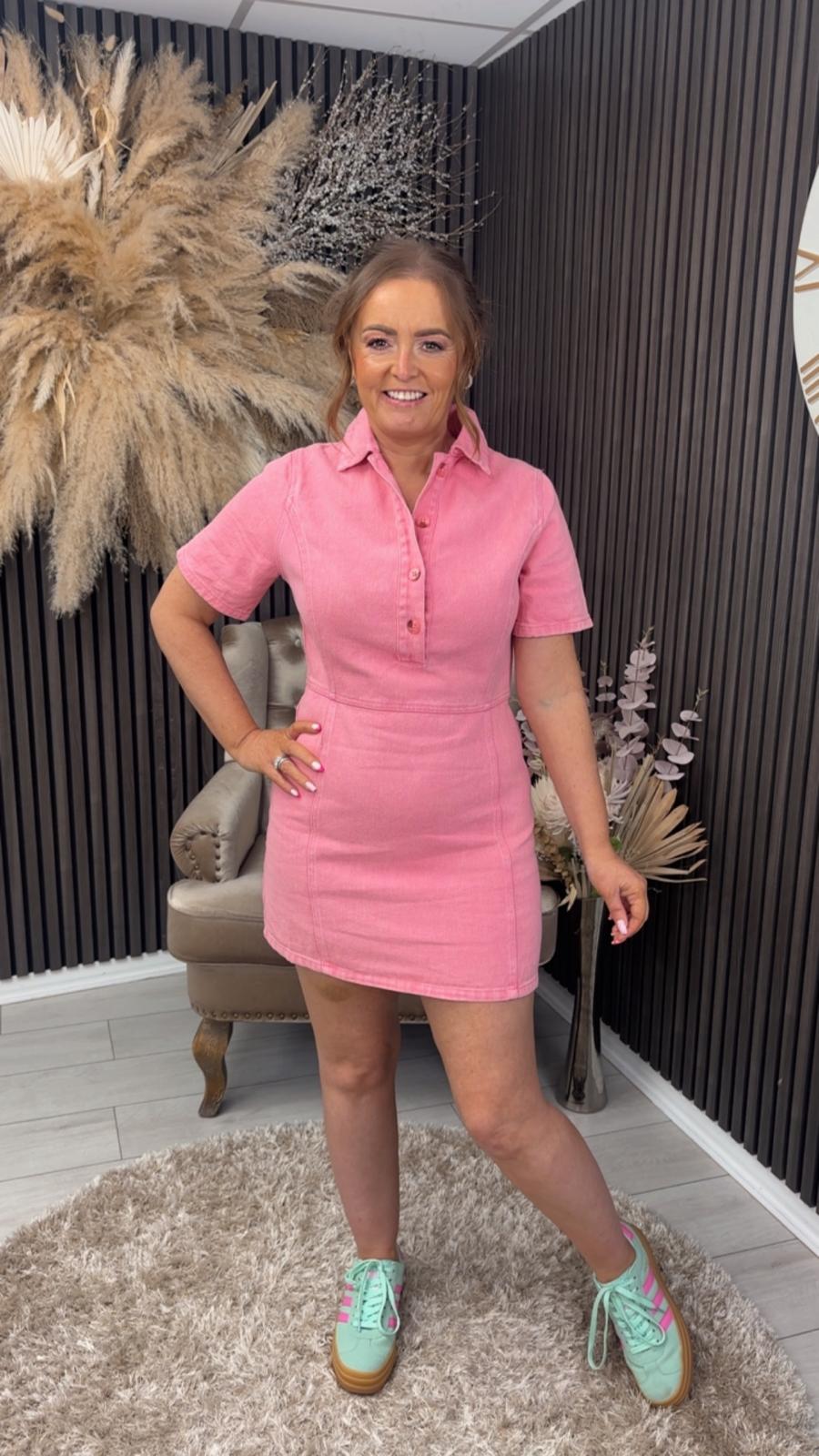 HARLEY DENIM DRESS - PINK