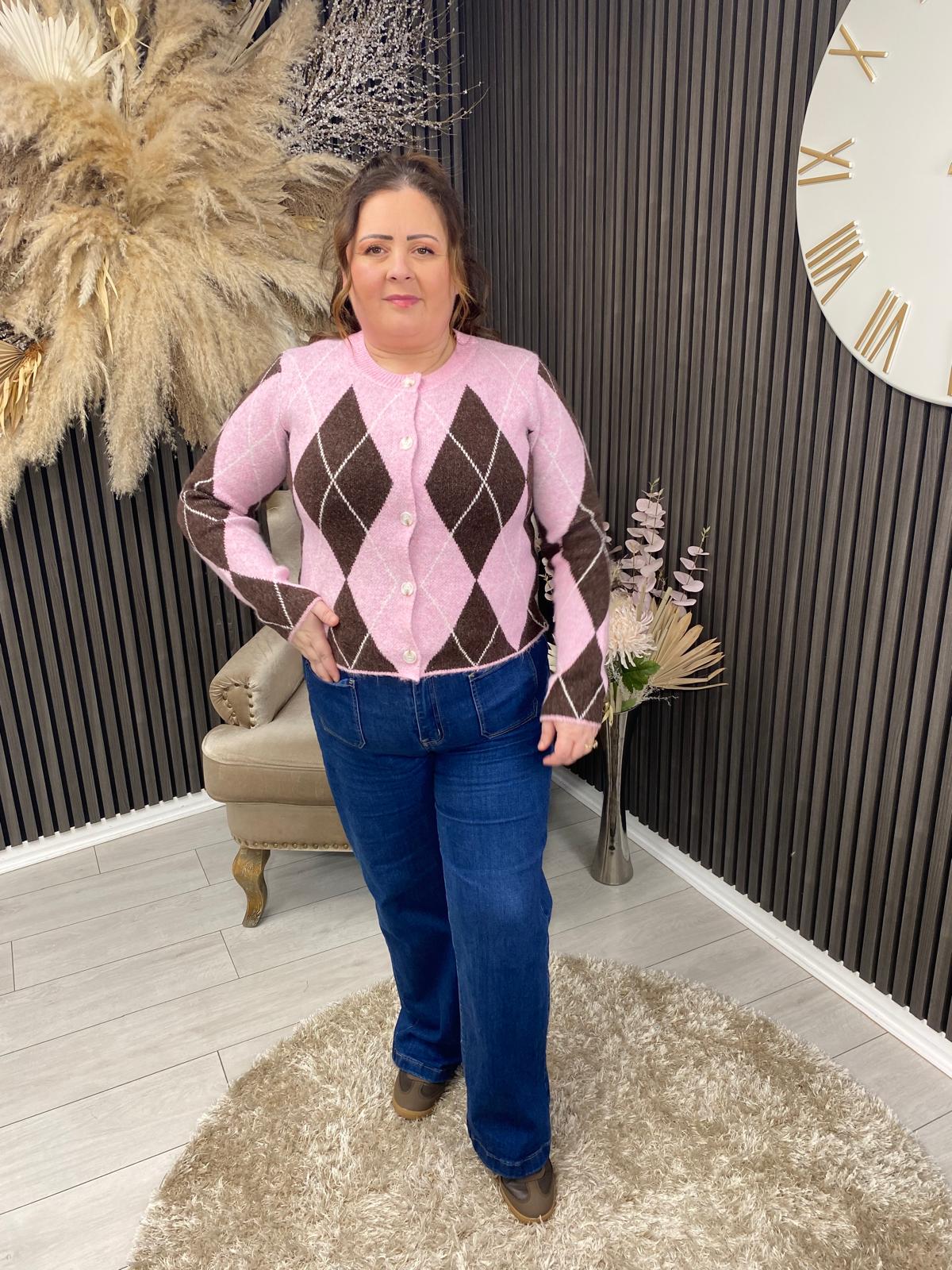 STEPHANIE CARDIGAN - BROWN/PINK