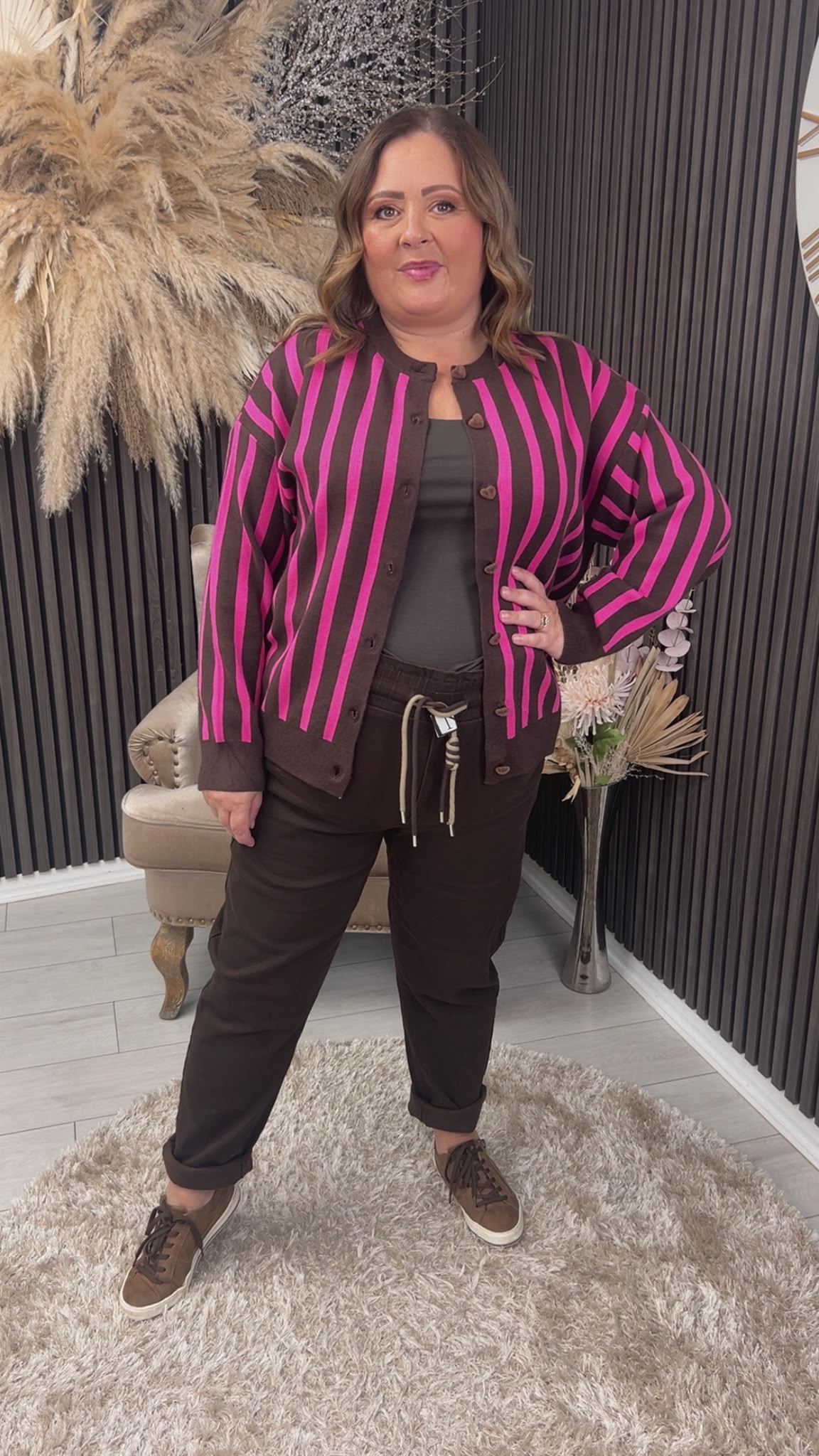 CELINE CARDIGAN - BROWN/FUCHSIA
