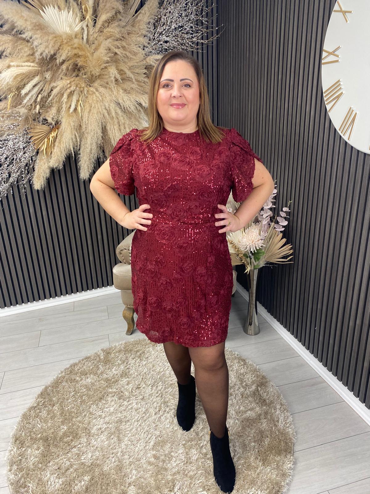 AMI DRESS - BERRY 3D FLORAL