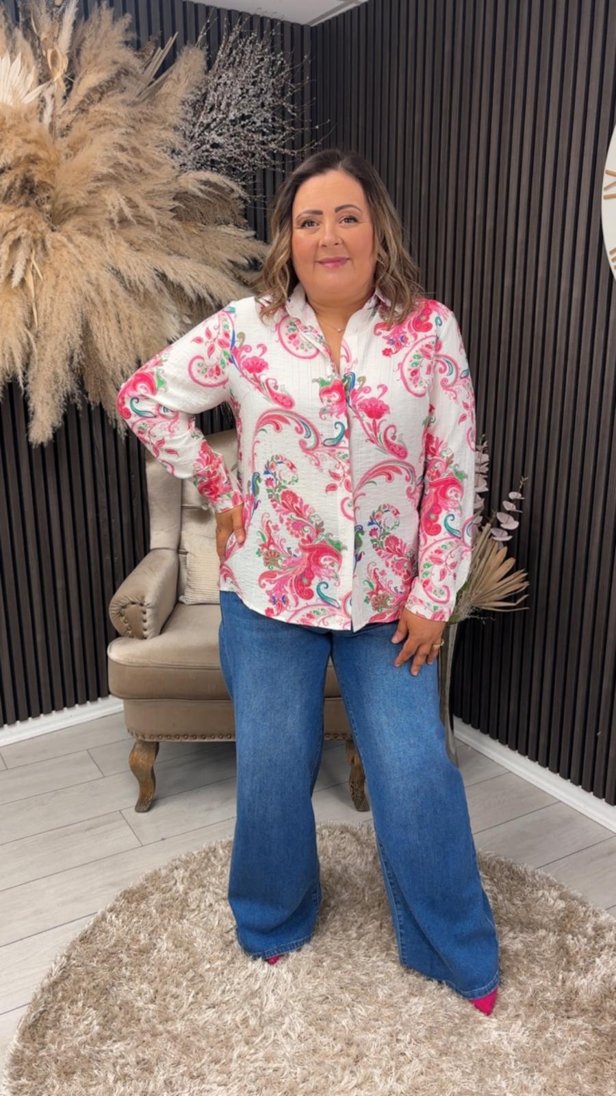 CATRINA BLOUSE - WHITE/PINK